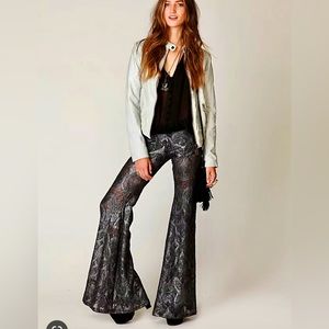 Nightcap Free People Metallic Lace Bell Bottom Pant size 2